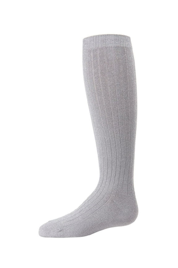 Ribbed Shimmer Knee-High Socks - Girls - Female, 10, Silver