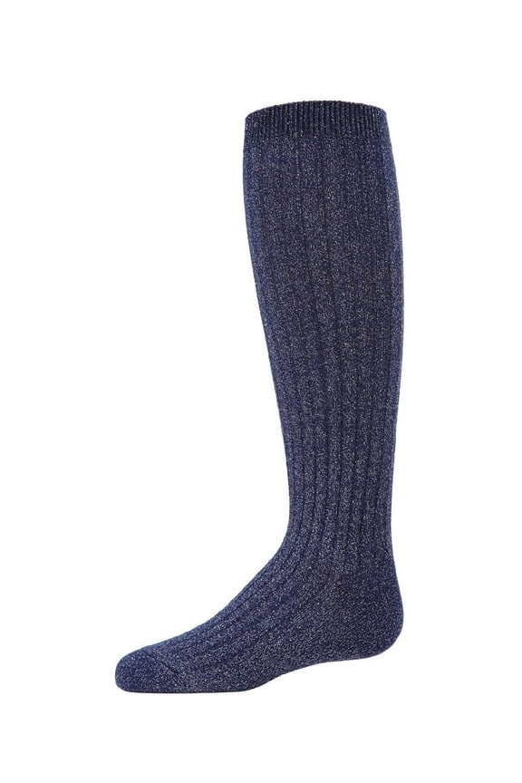 Ribbed Shimmer Knee-High Socks - Girls - Female, 10, Navy