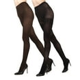 thumbnail image 1 of MeMoi Ribbed/Solid Control Top Tights 2-Pack - Womens - Female (S-M, Gray Heather-Black), 1 of 7