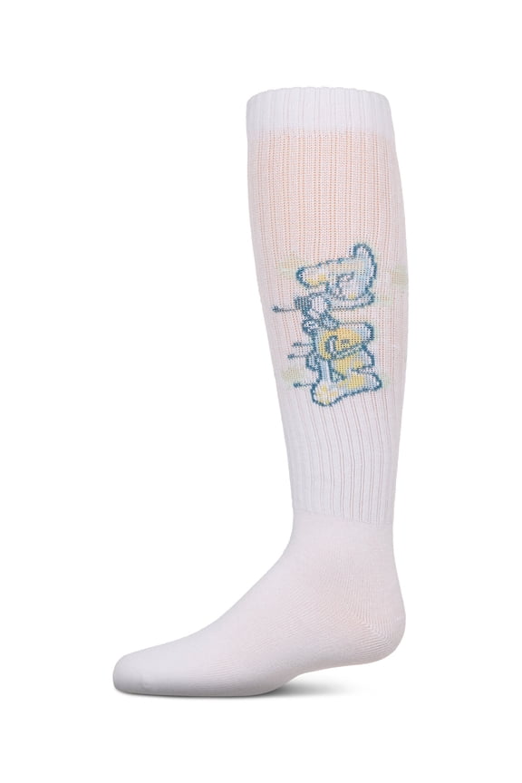 Ribbed Stretch Cotton "Graffiti Play" Knee Sock - Girls - Female, 10, White