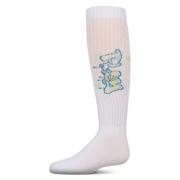 MeMoi Ribbed Stretch Cotton "Graffiti Play" Knee Sock - Girls - Female, 10, White