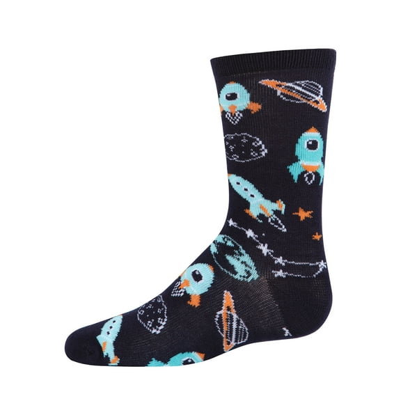 MeMoi Boys' Rocket Ship Rayon from Bamboo Crew Socks - Boys - Male, 5-6, Charcoal