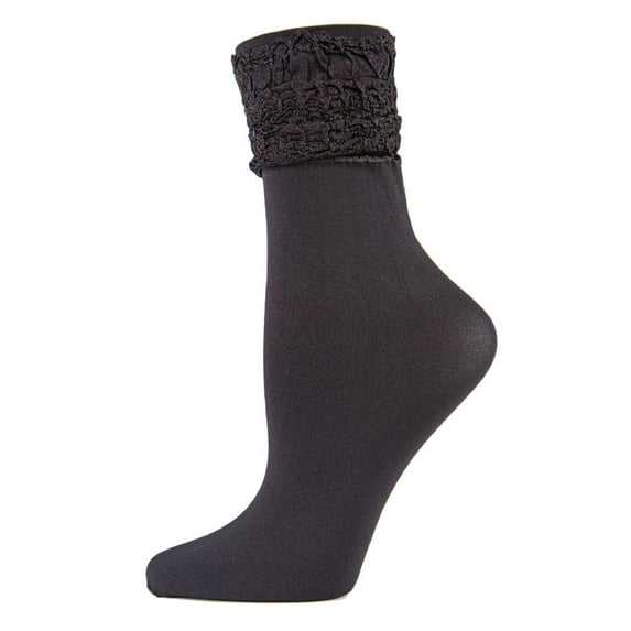 MeMoi Romantic Ruffle Shimmer Ankle Socks - Womens - Female, One Size, Black