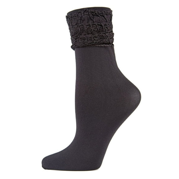 MeMoi Romantic Ruffle Shimmer Ankle Socks - Womens - Female, One Size, Black