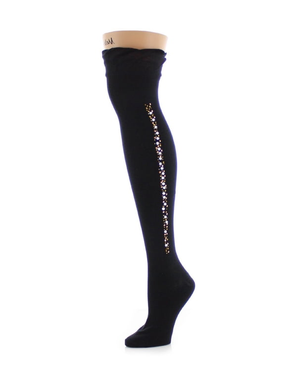 Seam Stud Glam Over The Knee Warm Cotton Blend Socks - Womens - Female, One Size, Black