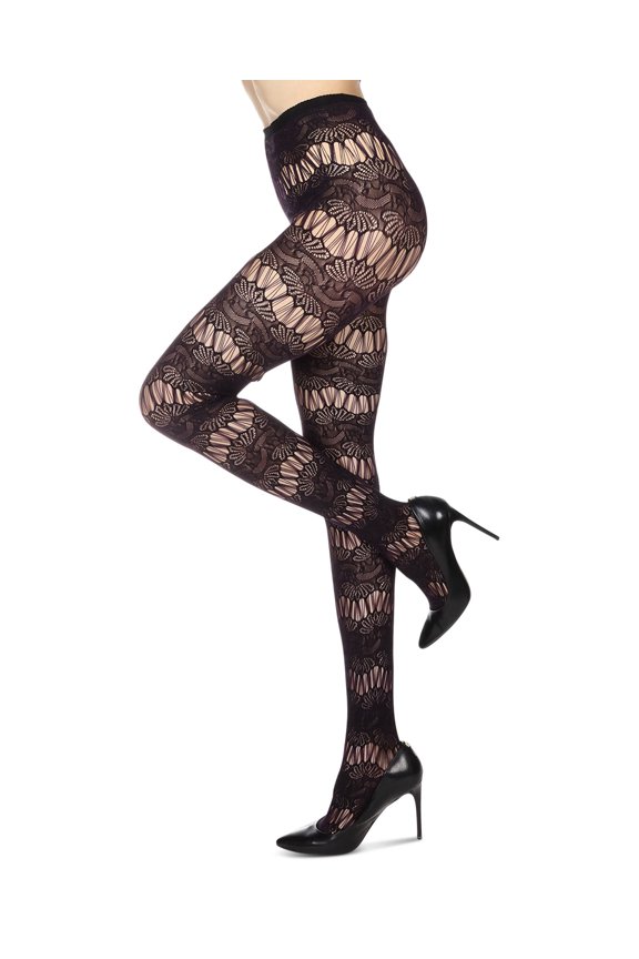 Semi Botanic Two Toned Net Tights - Womens - Female (Small/Medium, Black/Burgndy)