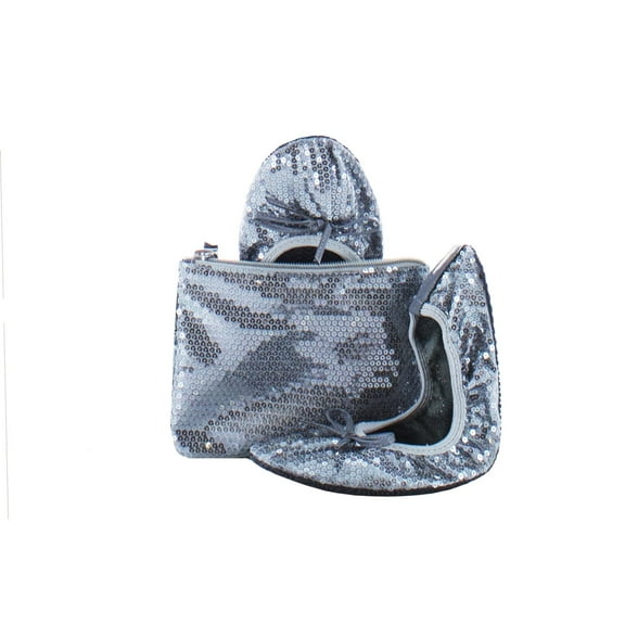 MeMoi Sequin Flip Flat with Matching Pouch - Womens - Female (Small/Medium, Silver)