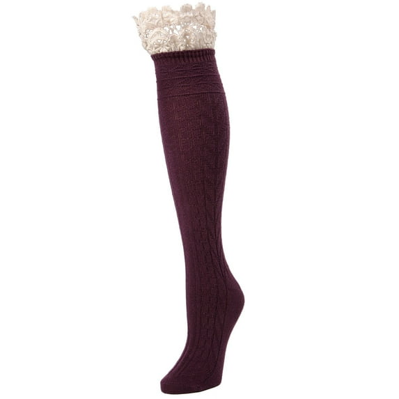MeMoi Serenity Cable & Lace Knee High Cotton Blend Socks - Womens - Female, 9-11, Ocean Depths