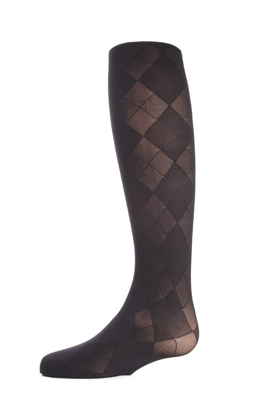 Sheer Argyle Nylon Tights - Girls - Female, 6-8, Black