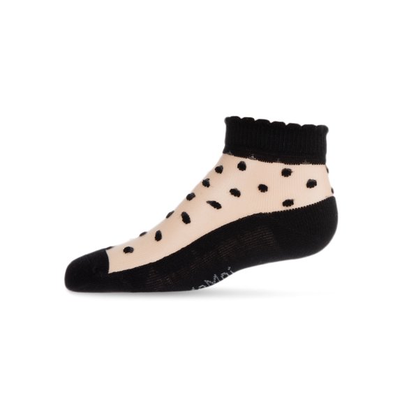 MeMoi Sheer Cotton-Blend Flocked Dot Anklet with Scalloped Cuff - Girls - Female, 8, Latte