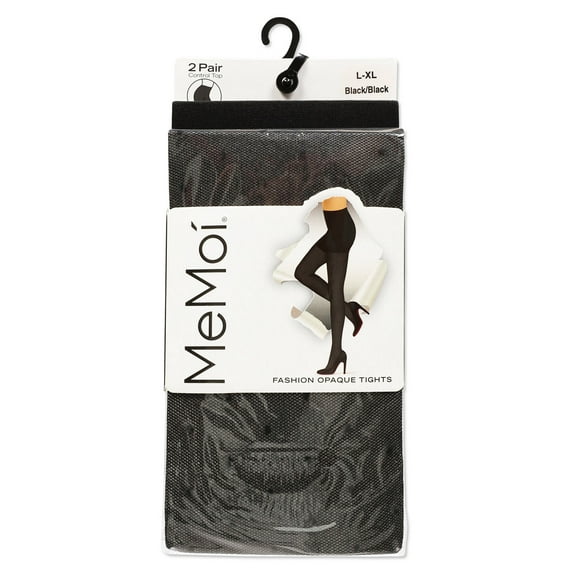 MeMoi Sheer Dot/Solid 2 Pr CT Tights - Womens - Female, Large/X-Large, Black-Black