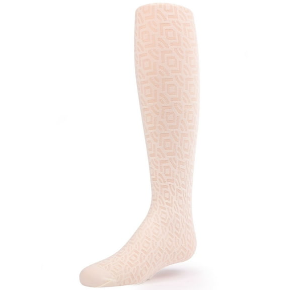 MeMoi  Sheer Geo Art Deco-Inspired Tights - Girls - Female, 10-12, Cream
