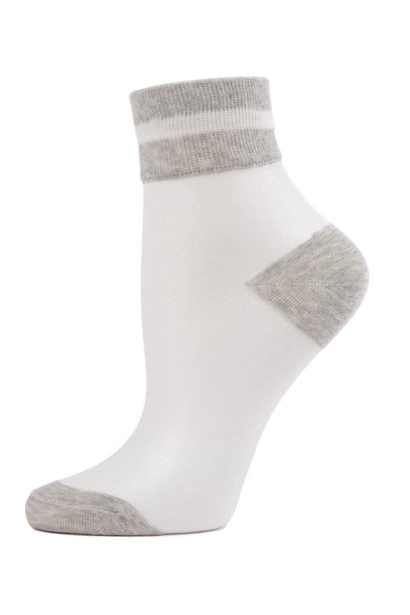 Sheer See-Through Ankle Socks with Striped Cuff - Womens - Female, 9-11, Medium Gray