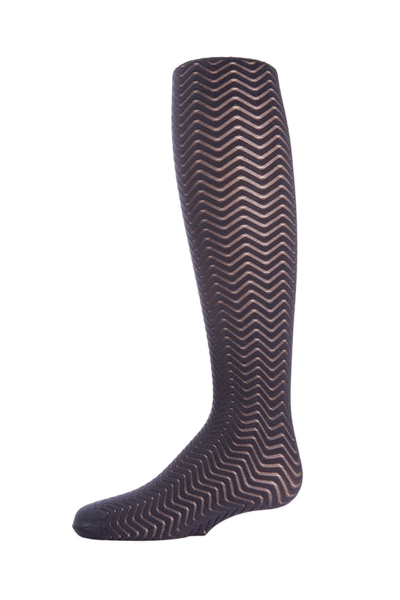 Chevron Wave Sheer Nylon Tights - Girls - Female, 12-14, White
