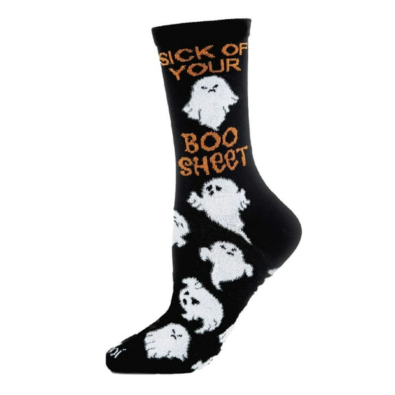MeMoi Sick of Your Boo Sheet Ghostly Crew Socks - Womens - Female, 9-11, Black