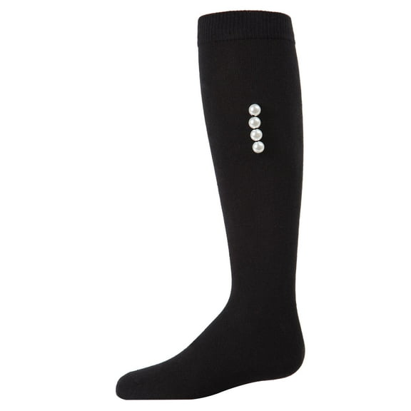 MeMoi Side Pearls Cotton Blend Knee High Socks - Girls - Female, 6, Black