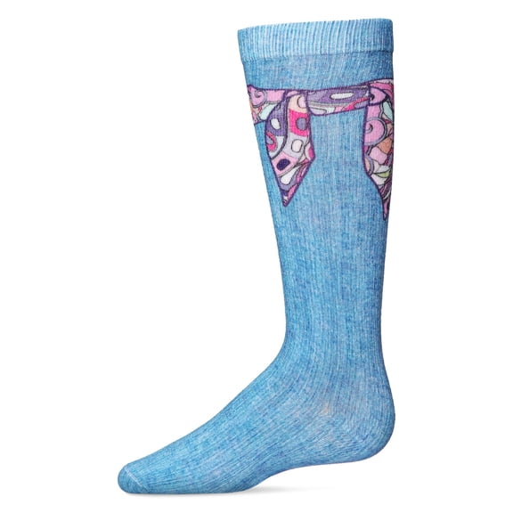 MeMoi  Silk Tie Knot Cotton Blend Knee High Sock - Girls - Female, 4, Denim