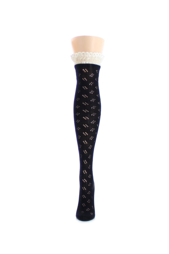 Slanted Class Combed Cotton Over The Knee Sock - Womens - Female, One Size, Black