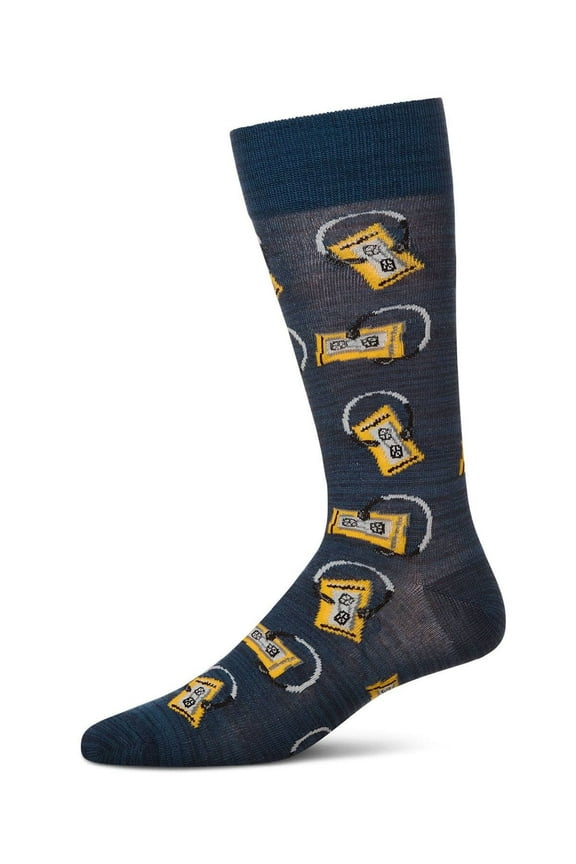 Slick Beats Cassette Player Men's Bamboo Blend Crew Socks - Mens - Male, 10-13, Navy Blazer