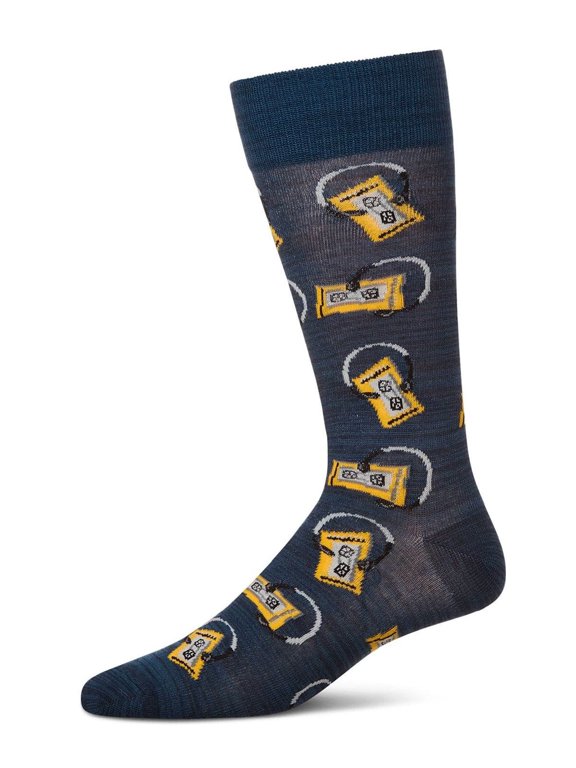 Slick Beats Cassette Player Men's Bamboo Blend Crew Socks - Mens - Male, 10-13, Navy Blazer
