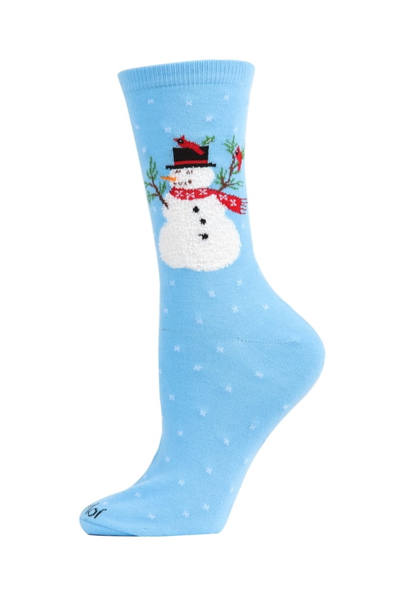 Snowman & Bird Holiday Crew Socks | Christmas Socks By MeMoi One Size 9-11 / Blue