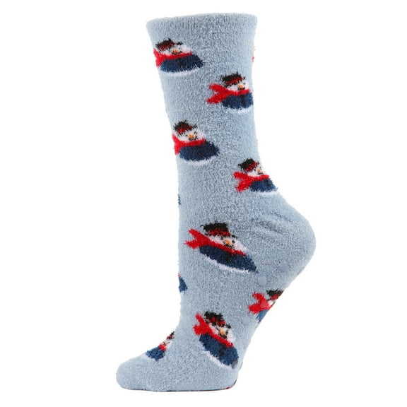MeMoi Snowman Cozy Non-Slip Crew Socks - Womens - Female, One Size, Dusty Blue