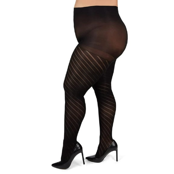 MeMoi Spiral Opaque Plus Size Curvy Control Top Tights - Womens - Female, 7X, Black