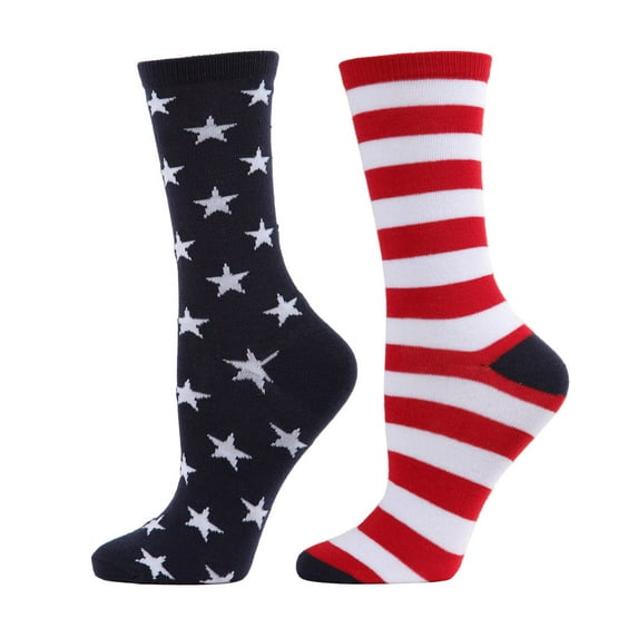 MeMoi Stars and Stripes Patriotic Crew Socks Navy 9-11