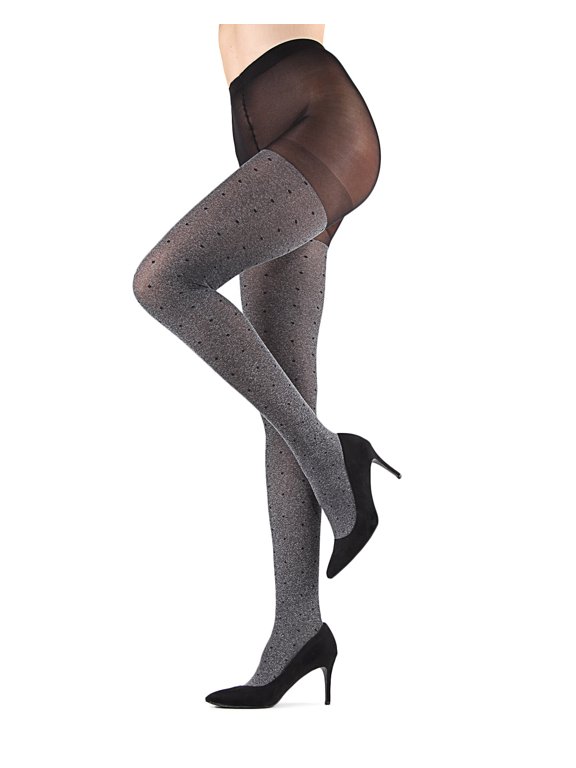 Women's Static Pindot Opaque Nylon Tights - Womens - Female, Medium/Large, Gray Heather