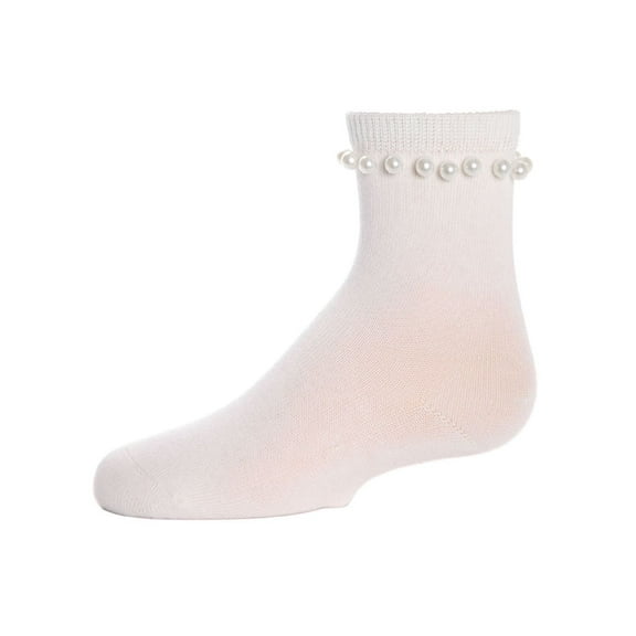 MeMoi String of Pearls Cotton Blend Crew Socks - Girls - Female, 4, Winter White