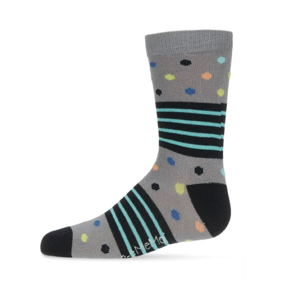 MeMoi Stripe Dot Combo Cotton Blend Crew Sock - Boys - Male, 7 8, Gray