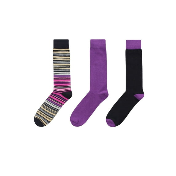 MeMoi Striptrast Crew 3 Pair Pack 10-13 / Black/Grape