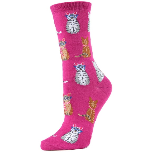 MeMoi Studious Cats Bamboo Blend Crew Socks - Womens - Female, One Size, Black