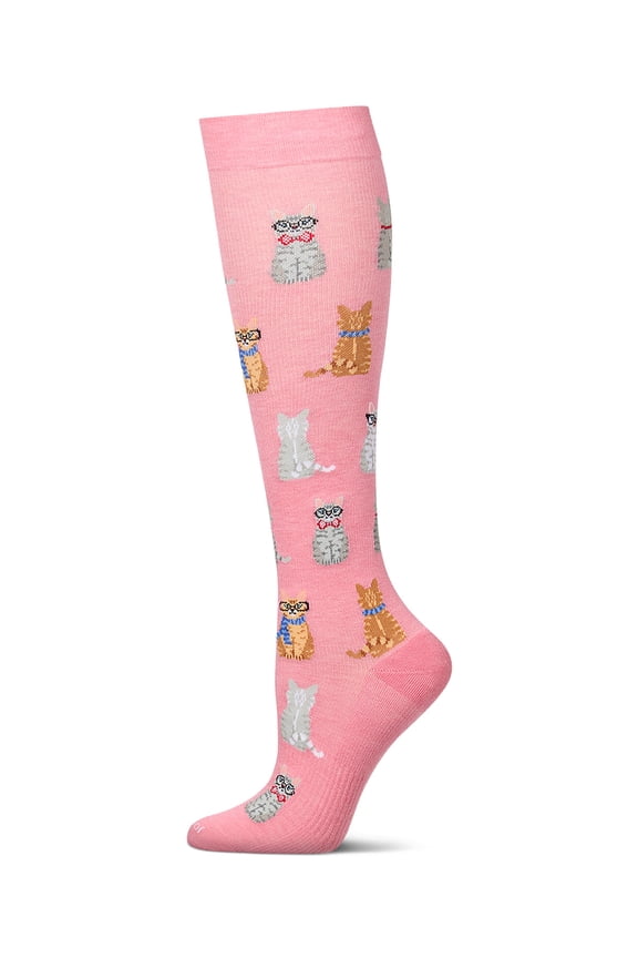 Women's Studious Cats Bamboo Compression Socks, 9-11, Pink Carnation
