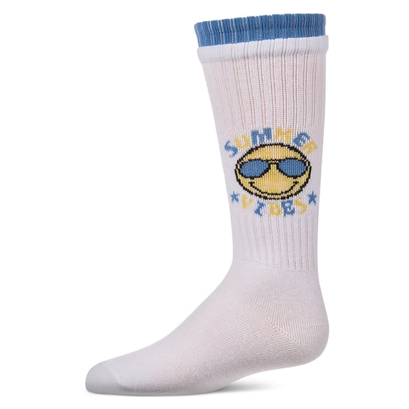 MeMoi Girls "Summer Vibes" Cotton-Blend Knee High Sock with Faux-Layer Cuffs - Girls - Female, 14, Blue