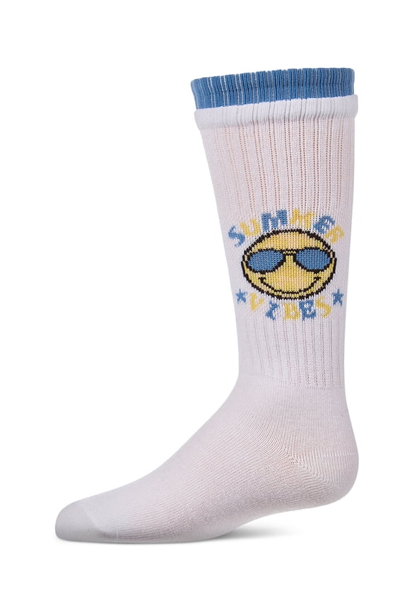 Girls "Summer Vibes" Cotton-Blend Knee High Sock with Faux-Layer Cuffs - Girls - Female, 6, Pink