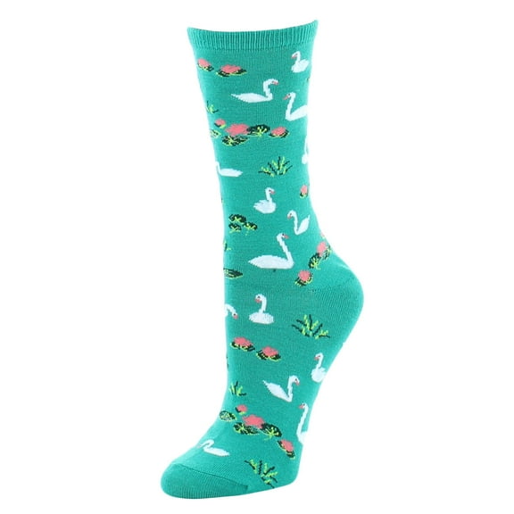 MeMoi Swans on a Lake Bamboo Blend Crew Socks - Womens - Female, One Size, Black