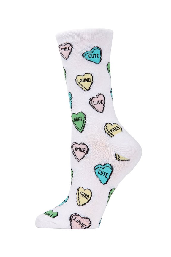 Sweet Candy Bamboo Crew | Valentines Day Socks by MeMoi One Size / White