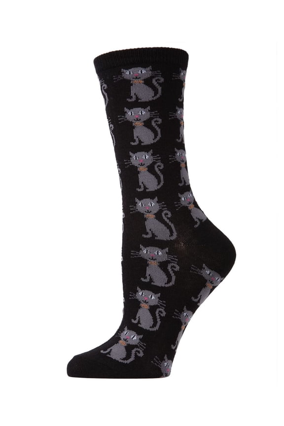 Sweet & Scary Black Cat Halloween Crew Socks - Womens - Female, 9-11, Black