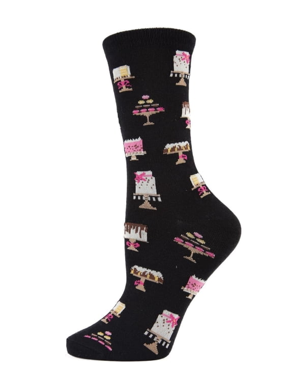 Sweet Treats Cake Bamboo Blend Crew Novelty Socks - Womens - Female, One Size, Black