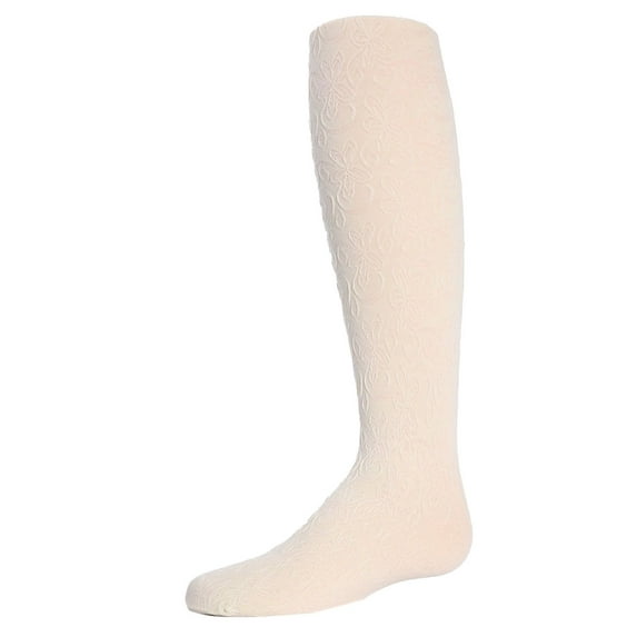 MeMoi Swirled Floral Girls Opaque Tights - Girls - Female, 4-6, Ivory
