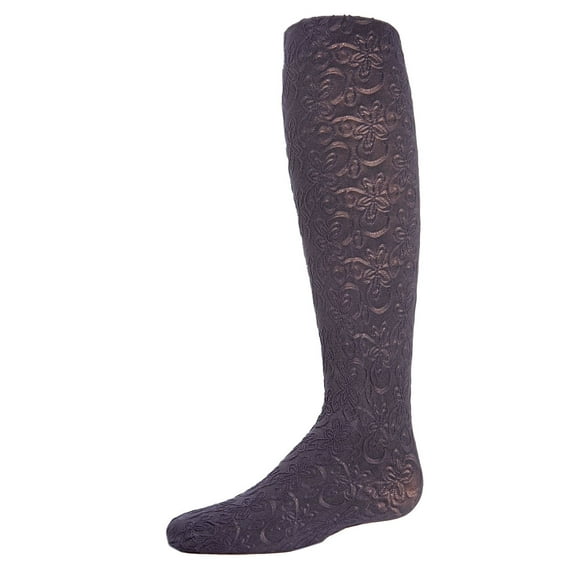 MeMoi Swirled Floral Girls Opaque Tights - Girls - Female, 8-10, Navy