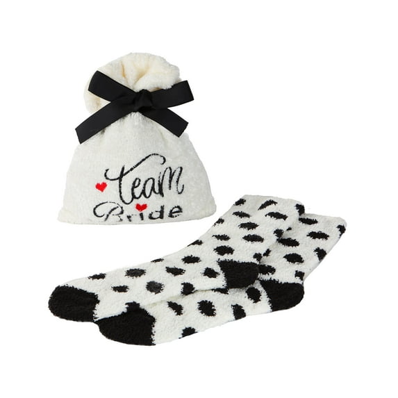 MeMoi Team Bride Cozy Socks & Gift Bag Set, One Size, Ivory