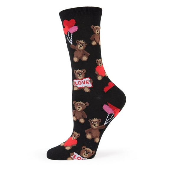 MeMoi Teddy Bear Love Bamboo Blend Crew Socks - Womens - Female, One Size, Black