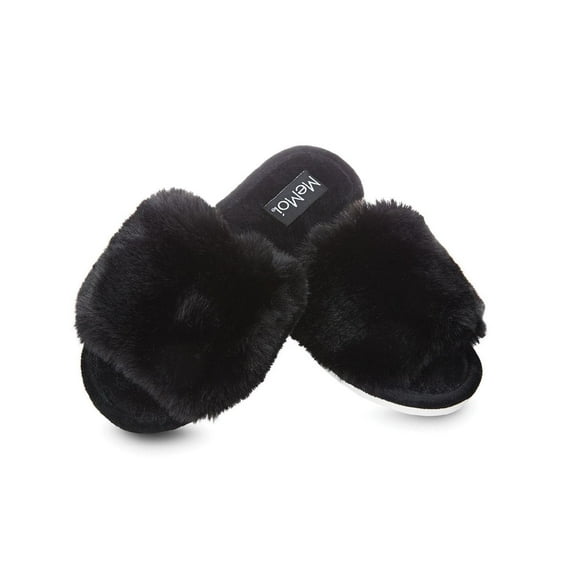 MeMoi The Bette Plush Open-Toe Slipper - Womens - Female (Medium, Black)