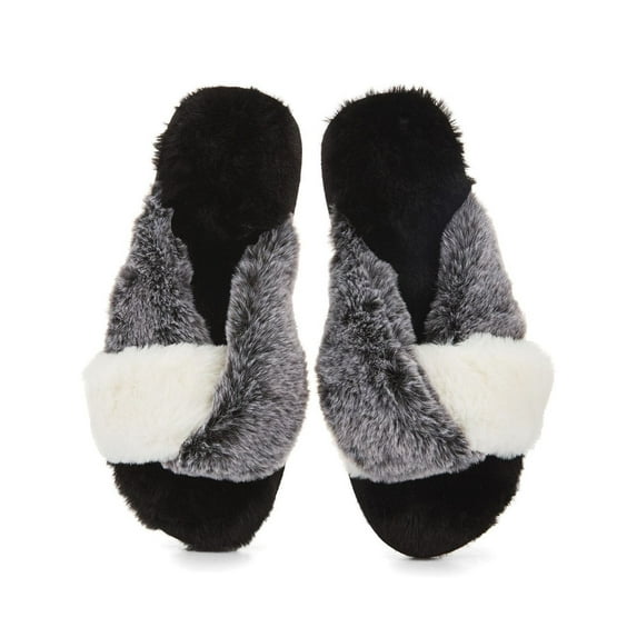 MeMoi The Rita Plush Open-Toe Slippers - Womens - Female (Medium, Black)