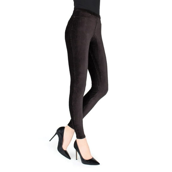 MeMoi Thin-Rib Slim-Cut Stretch Corduroy Leggings - Womens - Female (S-M, Black)