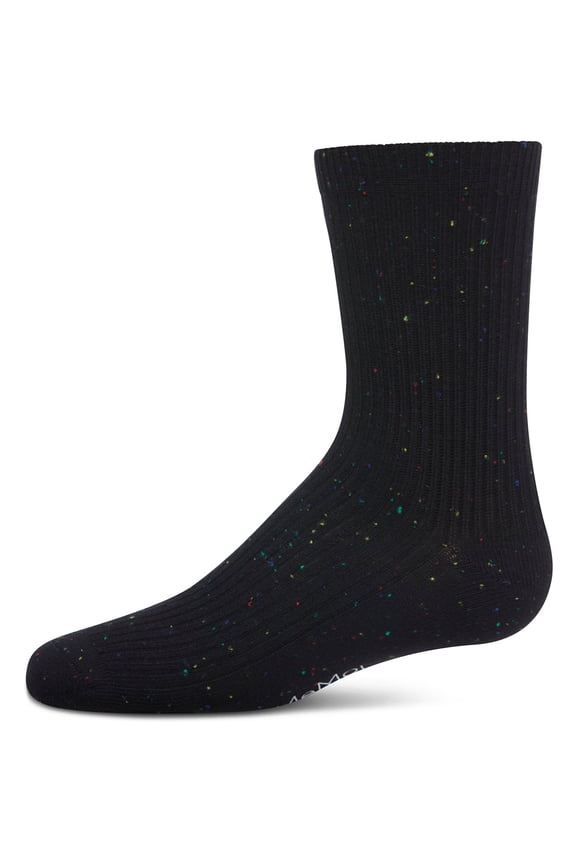Thin Ribbed Cotton Blend Speckled Crew Sock, 8, Charcoal
