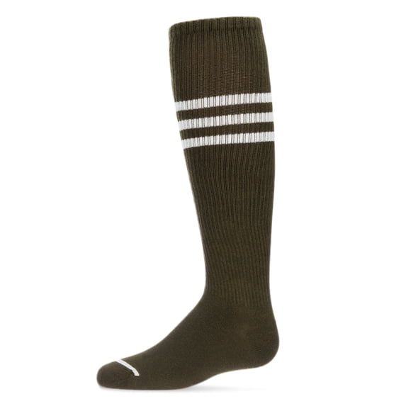 MeMoi Thin Ribbed Sport Stripe Cotton Blend Knee High Socks - Girls - Female, 6, Olive