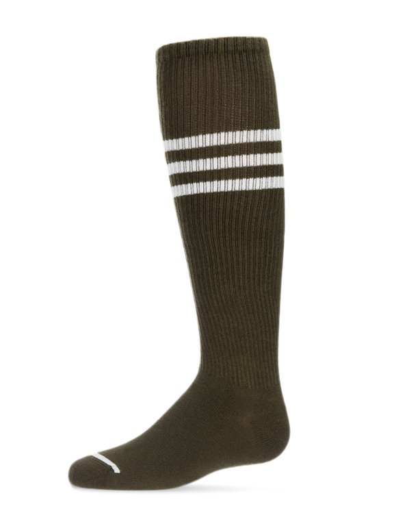 Thin Ribbed Sport Stripe Cotton Blend Knee High Socks - Girls - Female, 10, Olive